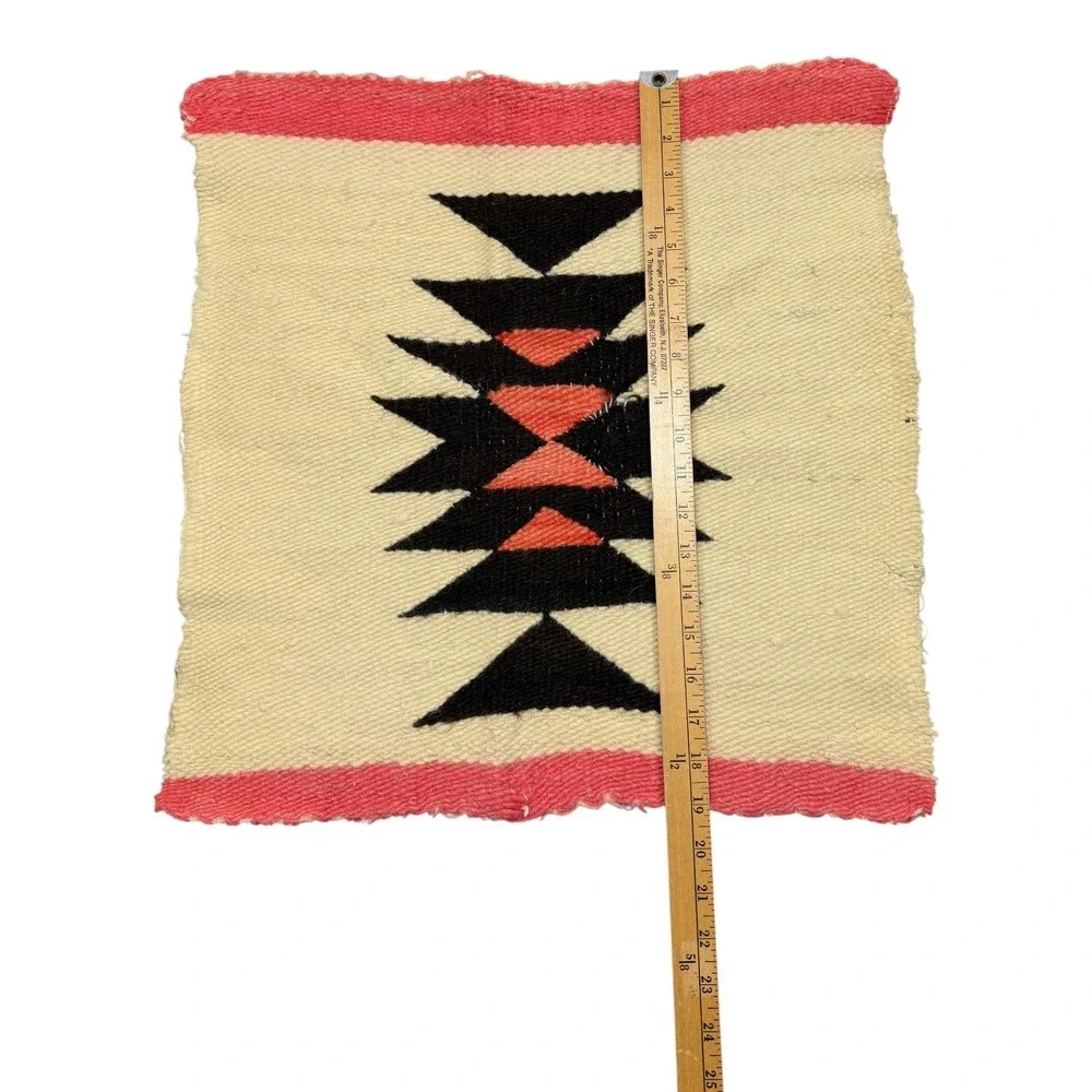 Vintage‎ Navajo Handwoven Wool Textile Small Rug Geometric Southwestern 19x18.5